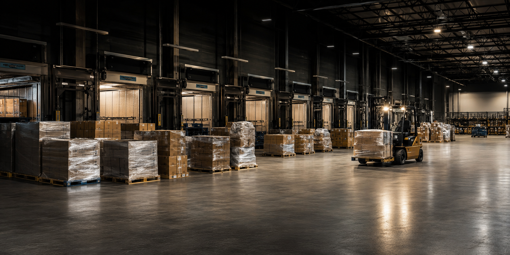 Organized palletized freight in a modern cross-dock terminal